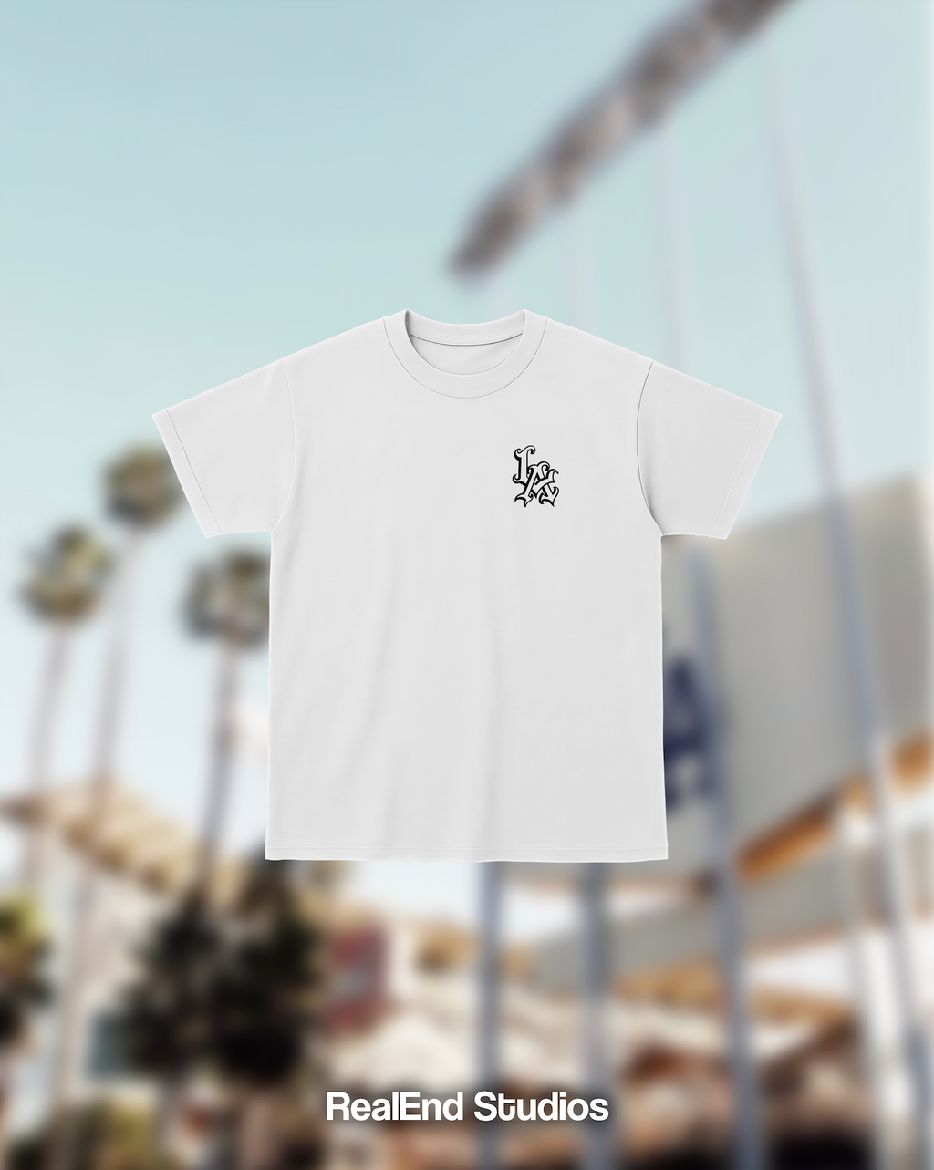 RealEnd LA Old English Tee - White