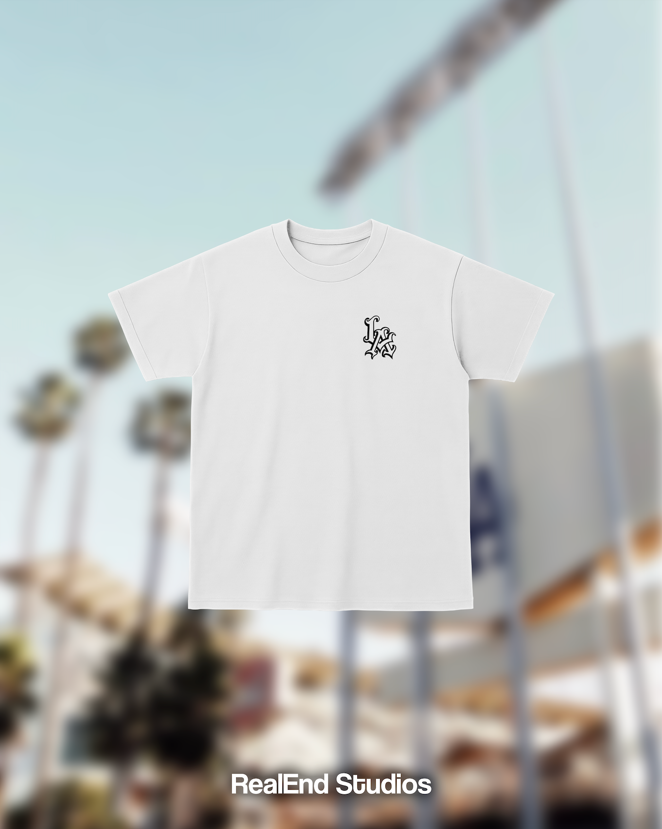 RealEnd LA Old English Tee - White