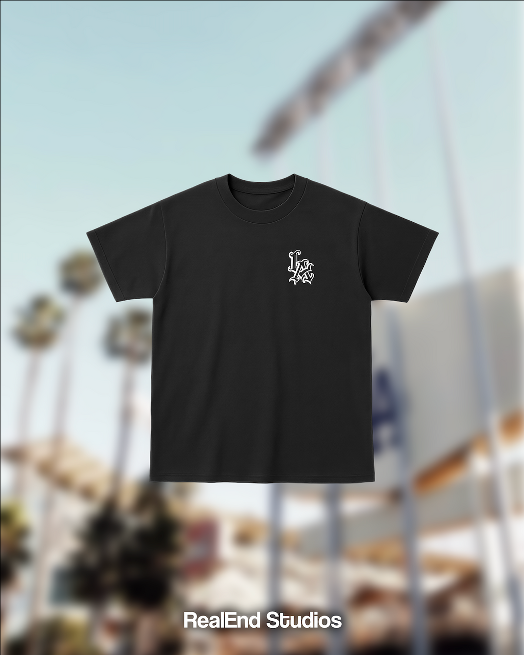 RealEnd LA Old English Tee - Black
