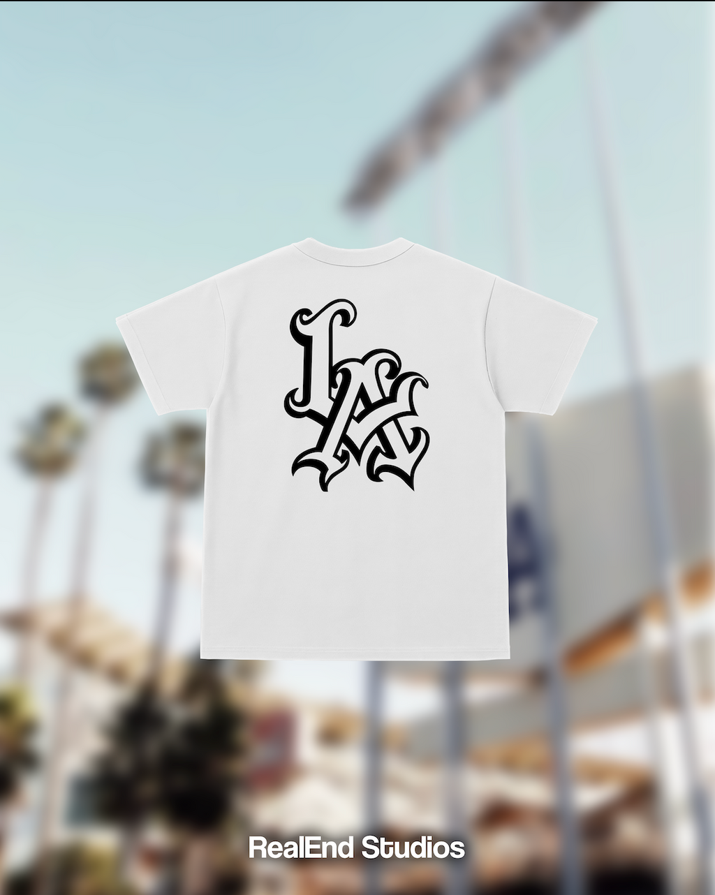 RealEnd LA Old English Tee - White