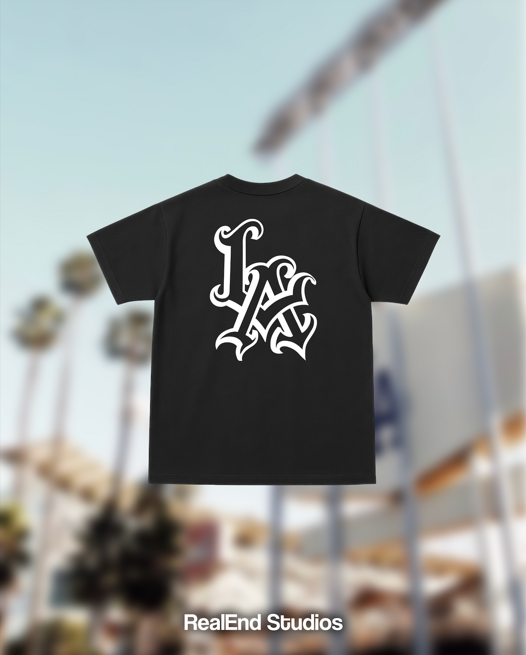 RealEnd LA Old English Tee - Black
